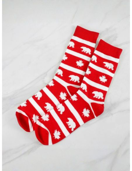 "Striped Socks 'Bear & Maple Leaf'"