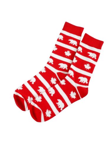 "Striped Socks 'Bear & Maple Leaf'"