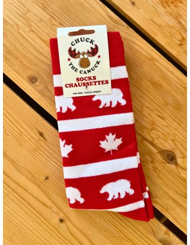 "Striped Socks 'Bear & Maple Leaf'"