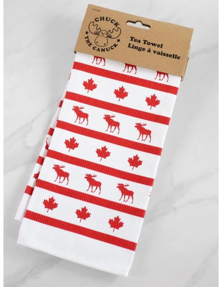 Striped Towel with Moose and Maple Leaf
