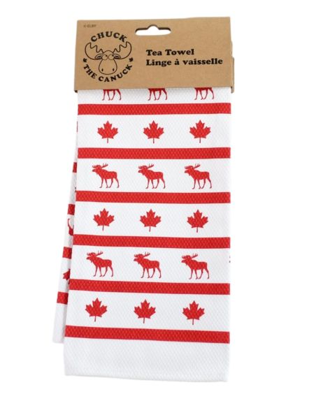 Striped Towel with Moose and Maple Leaf