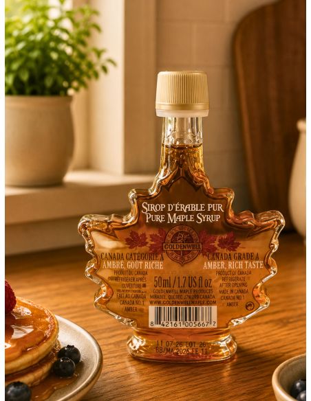 Ahornsirup, Bernsteinfarben - Glasflasche in Blattform, 50ml