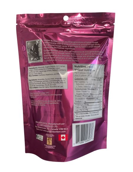 Sachet de nougat tendre aux canneberges - 70g